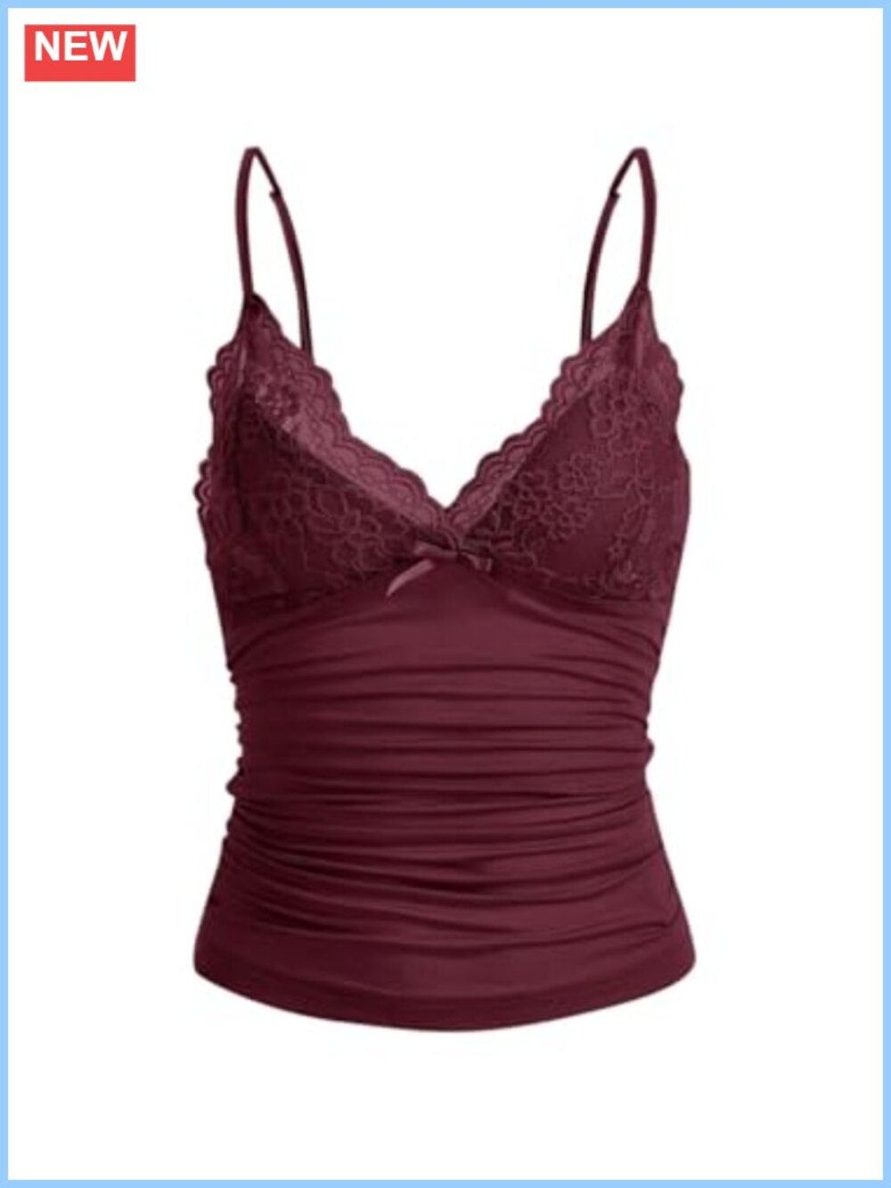 Lace Cami Top Deep V Neck Spaghetti Strap Sleeveless Ruched Rave Party